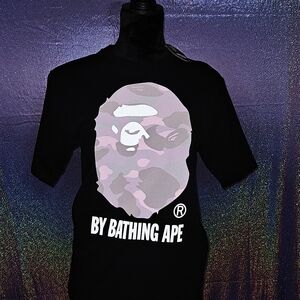 Black BAPE T-Shirt with Purple Holographic Camo Ape Logo